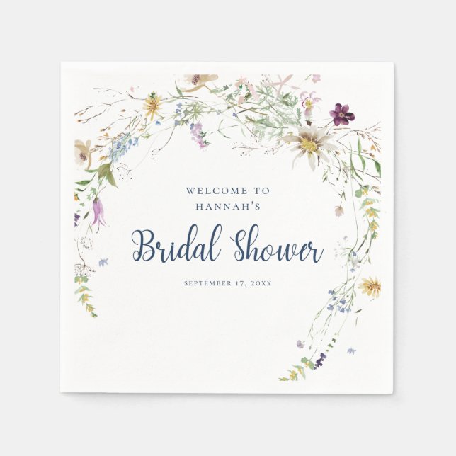 Elegant Watercolor Wildflower Bridal Shower Napkin (Front)