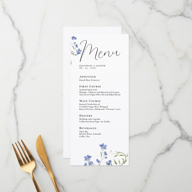 Elegant Watercolor Wildflower Details Menus  (Front/Back In Situ)