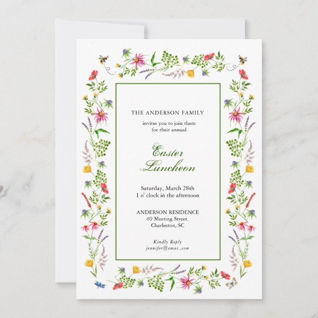 Elegant watercolor wildflower Easter Brunch Announ Announcement (Front)