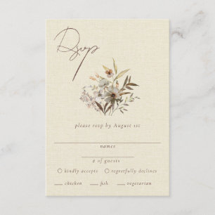 Elegant Watercolor Wildflower Faux Linen Enclosure Card