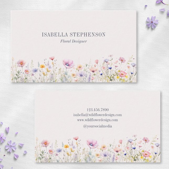 Elegant Watercolor Wildflower Floral Design Business Card (Creator Uploaded)