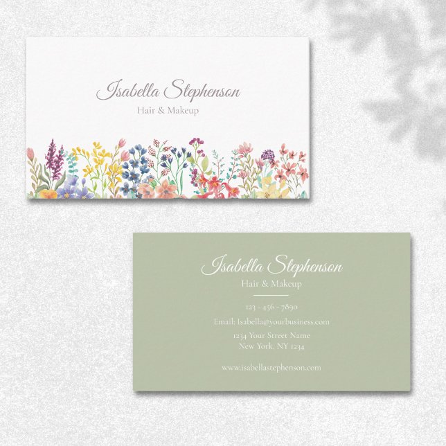 Elegant Watercolor Wildflower Floral Modern Business Card (Creator Uploaded)