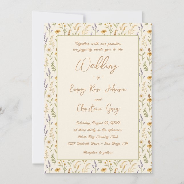 Elegant Watercolor Wildflower Floral Wedding Invitation (Front)