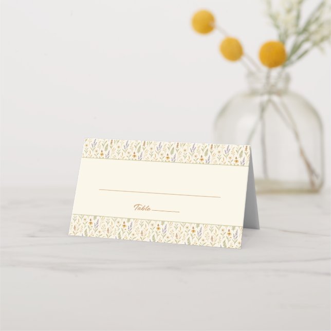 Elegant Watercolor Wildflower Floral Wedding Place Card (Front)