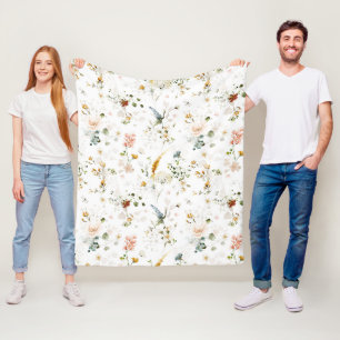 Elegant Watercolor Wildflower Garden  Fleece Blanket