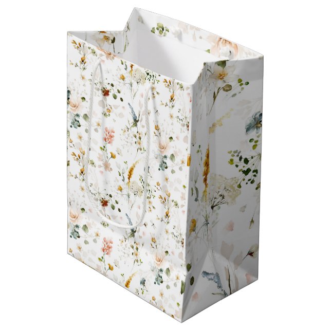Elegant Watercolor Wildflower Garden   Medium Gift Bag (Front Angled)