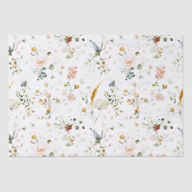 Elegant Watercolor Wildflower Garden  Tissue Paper (Front)