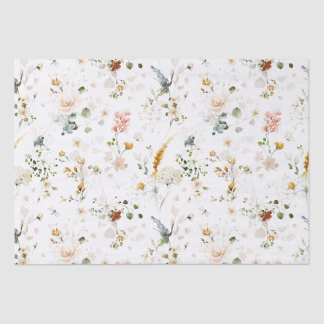 Elegant Watercolor Wildflower Garden  Tissue Paper (Front)