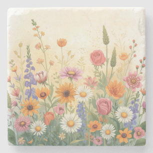 Elegant Watercolor Wildflower Garden Wedding Coast Stone Coaster