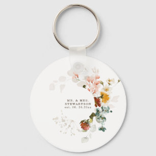 Elegant Watercolor Wildflower Garden Wedding  Key Ring