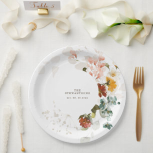 Elegant Watercolor Wildflower Garden Wedding Paper Plate