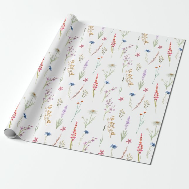 Elegant Watercolor Wildflower Garden Wrapping Pape Wrapping Paper (Unrolled)