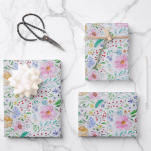 ELEGANT WATERCOLOR WILDFLOWER GARDEN WRAPPING PAPER SHEET