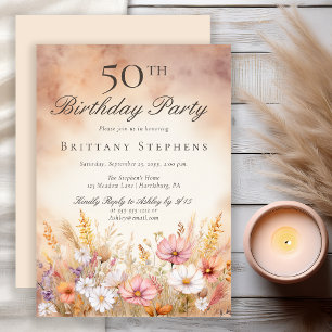 Elegant Watercolor Wildflower Meadow 50th Birthday Invitation