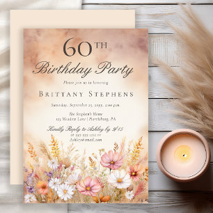 Elegant Watercolor Wildflower Meadow 60th Birthday Invitation