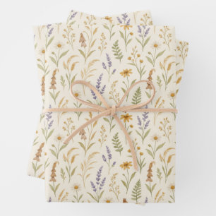 Elegant Watercolor Wildflower Meadow Floral Wrapping Paper Sheet
