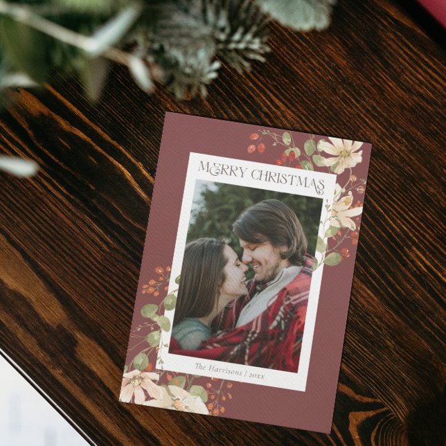 Elegant Watercolor Wildflower Merry Christmas  Holiday Card (Creator Uploaded)