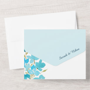 Elegant Watercolor Wildflower Shades Of Blue All In One Invitation