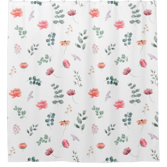 Elegant watercolor wildflower  shower curtain (Front)