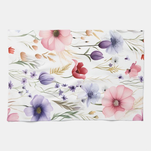 Elegant Watercolor Wildflower Tea Towel (Horizontal)