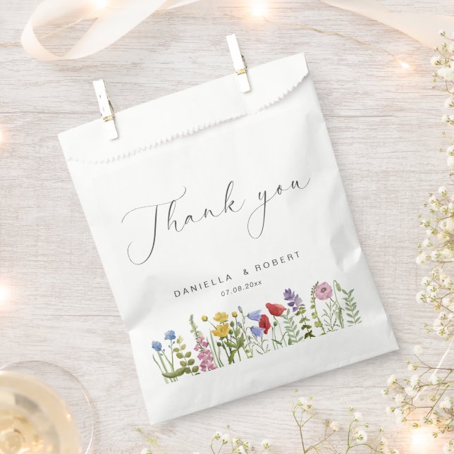 Elegant Watercolor Wildflower Wedding Favour Bags (Clipped)