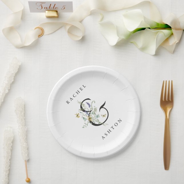 Elegant Watercolor Wildflower Wedding Paper Plate (Wedding)