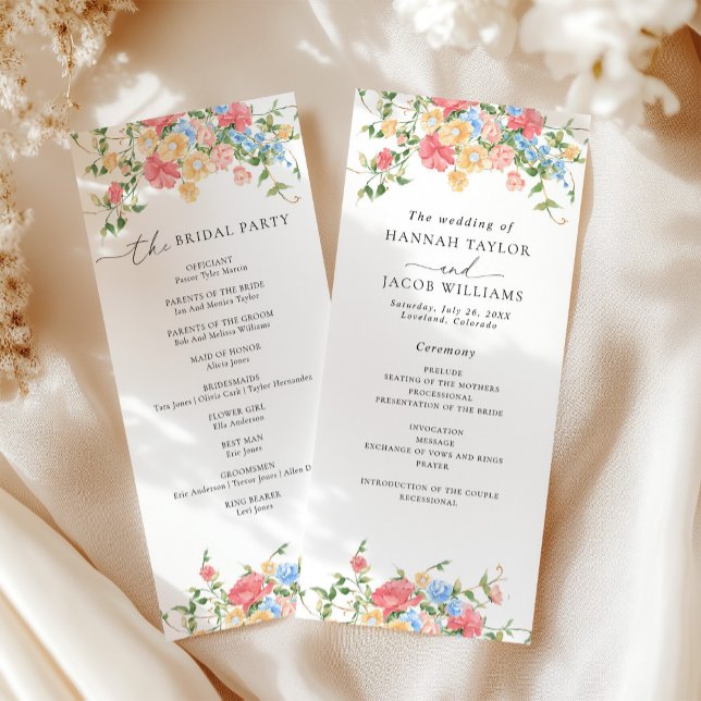 Elegant Watercolor Wildflower Wedding Program Programme (Creator Uploaded)