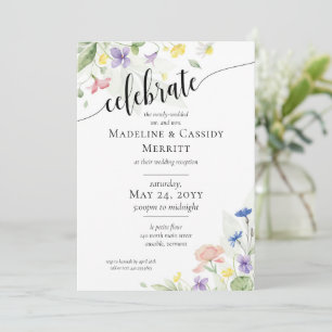 Elegant Watercolor Wildflower Wedding Reception Invitation
