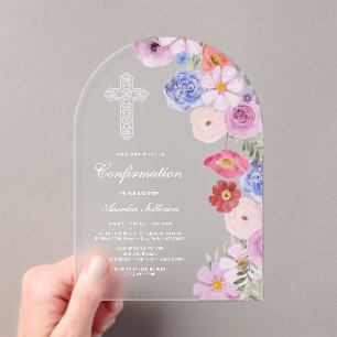 Elegant Watercolor Wildflowers Arch Confirmation Acrylic Invitations