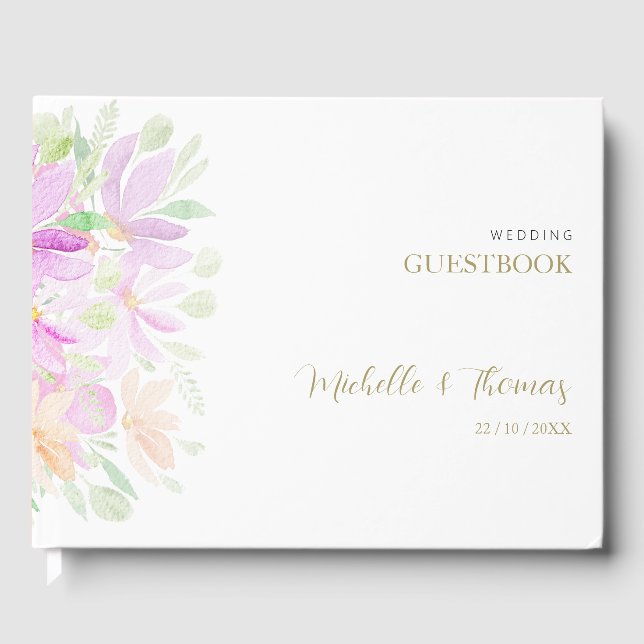 Elegant Watercolor Wildflowers Art Guest Book (Front)