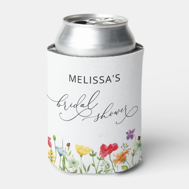 Elegant Watercolor Wildflowers Bridal Shower Can Cooler (Can Front)