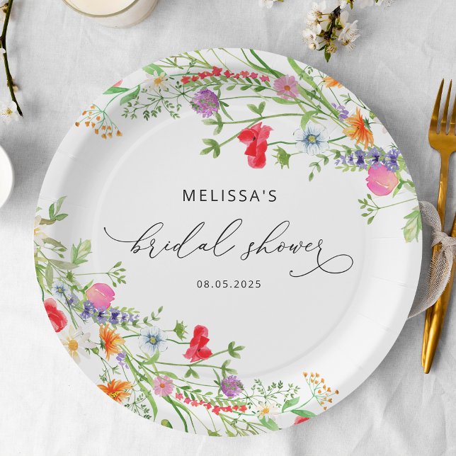 Elegant Watercolor Wildflowers Bridal Shower Paper Plate (Creator Uploaded)