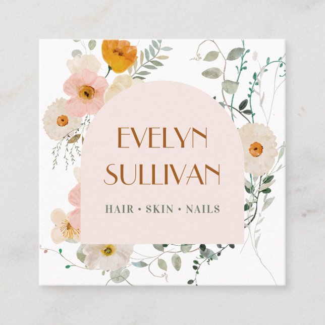 Elegant watercolor wildflowers business card (Front)