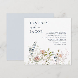 Elegant Watercolor Wildflowers Dusty Blue Wedding Invitation