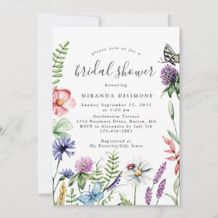 Elegant Watercolor Wildflowers Frame Bridal Shower Invitation