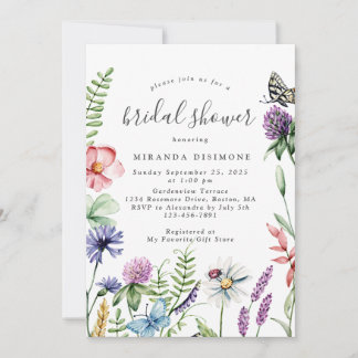 Elegant Watercolor Wildflowers Frame Bridal Shower Invitation
