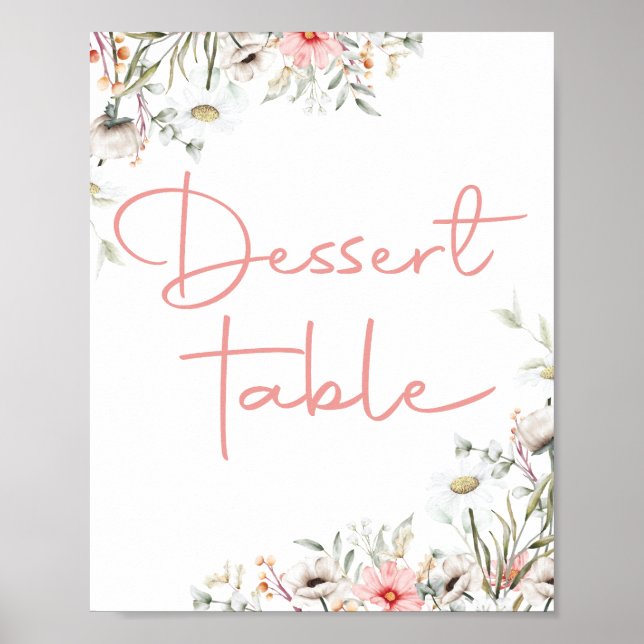 Elegant Watercolor Wildflowers Party Dessert Sign (Front)