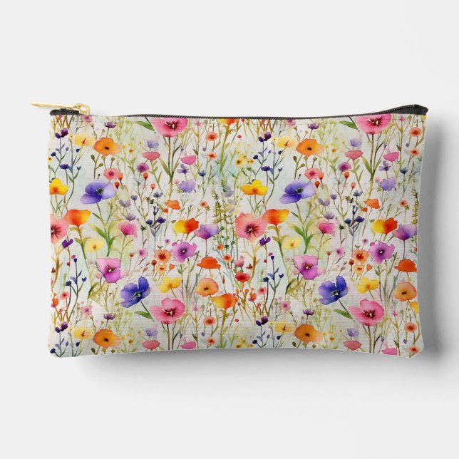 Elegant watercolor wildflowers pattern  accessory pouch (Front)
