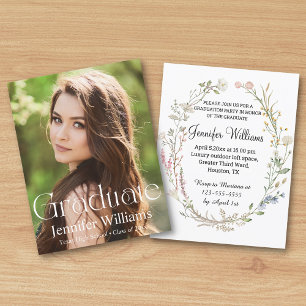 elegant watercolor wildflowers photo Graduation Invitation
