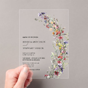 Elegant Watercolor Wildflowers Photo Wedding Acrylic Invitations