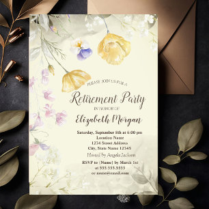 Elegant Watercolor Wildflowers Retirement  Invitation
