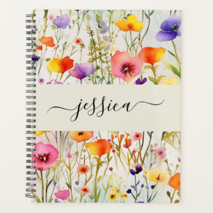 Elegant watercolor wildflowers script name  planner
