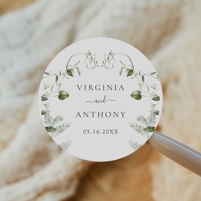 Elegant Watercolor Wildflowers Wedding Classic Round Sticker (Creator Uploaded)