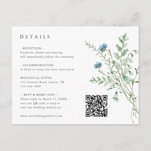 Elegant Watercolor Wildflowers Wedding Details  Enclosure Card (Front)