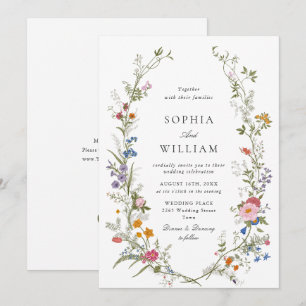 Elegant Watercolor Wildflowers Wedding Invitation