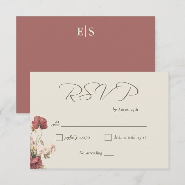 Elegant Watercolor Wildflowers Wedding RSVP card (Front/Back)