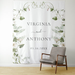 Elegant Watercolor Wildflowers Wedding Tapestry