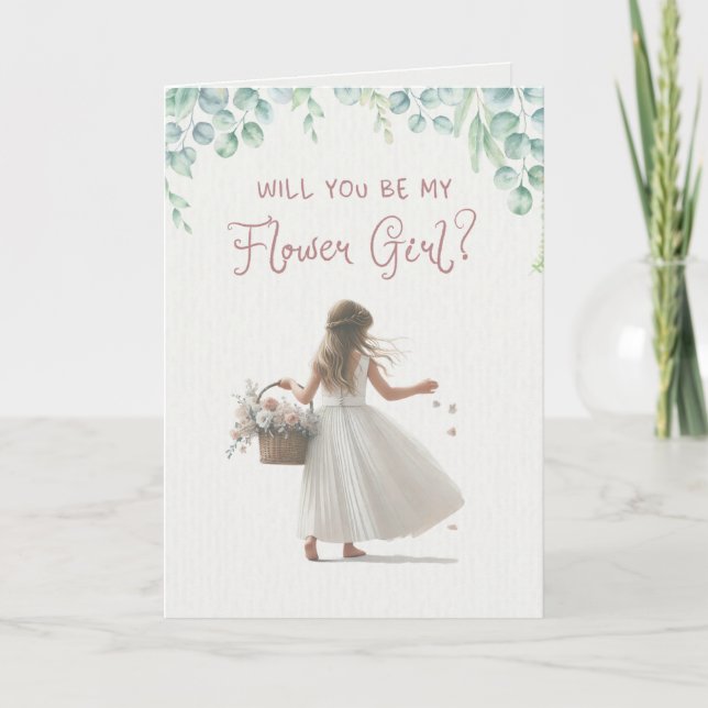 Elegant Watercolor Will You Be My Flower Girl Card (Front)