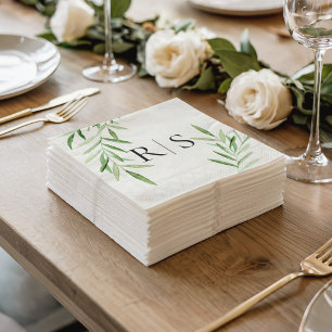 Elegant Watercolor Willow Bridal Shower Monogram Napkin