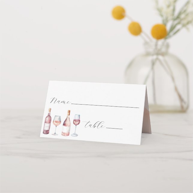 Elegant Watercolor Wine Bottles Vino  Place Card (Front)